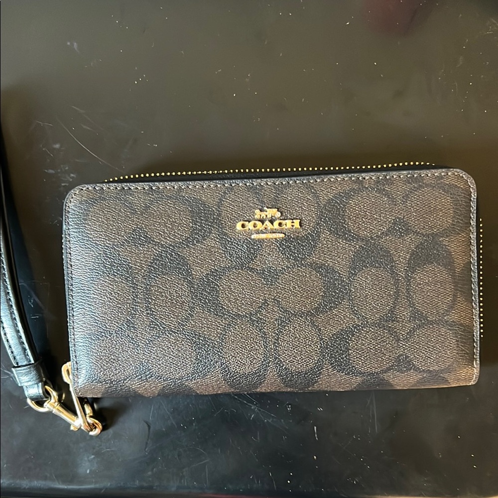 Coach Dark Brown Signature Zip Wallet